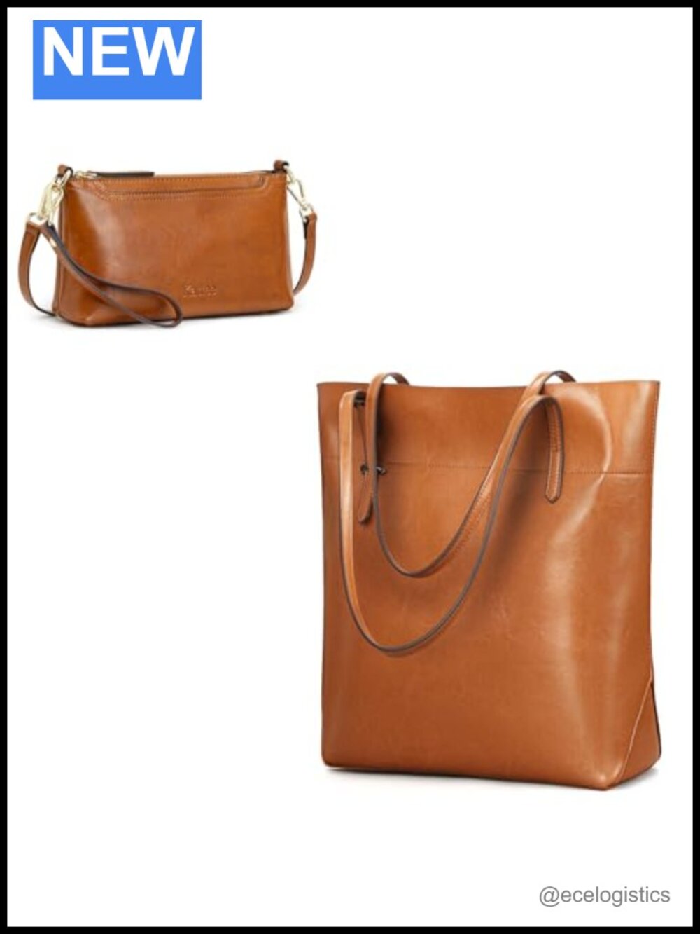 Genuine Leather Shoulder Bag Set with Crossbody and Wristlet Straps